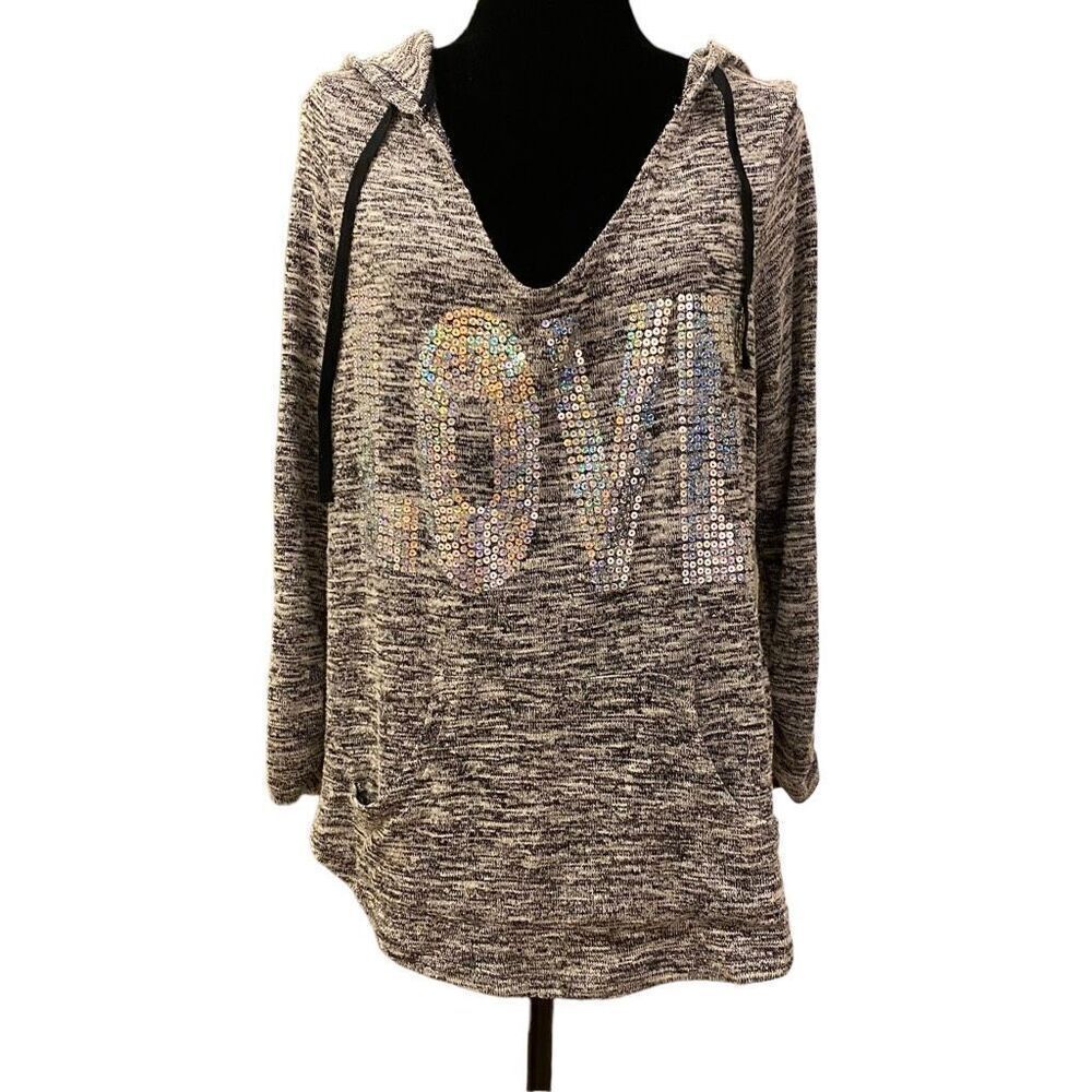 Miss Chievous Black and White Sequin Love Lightweight Hoodie Sz 1 X‎